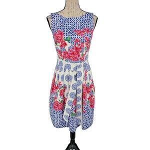 TALBOTS Sun Dress Size 2p Cotton Blend Blue White Red NWT $169